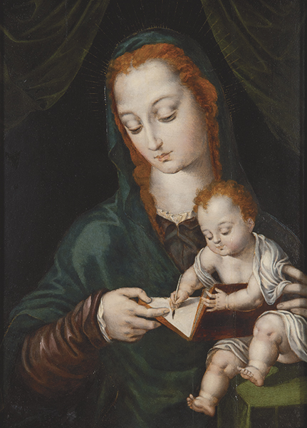 LUIS DE MORALES “EL DIVINO” Y TALLER Badajoz h. 1510 – 1586 La Virgen enseñando a escribir al Niño