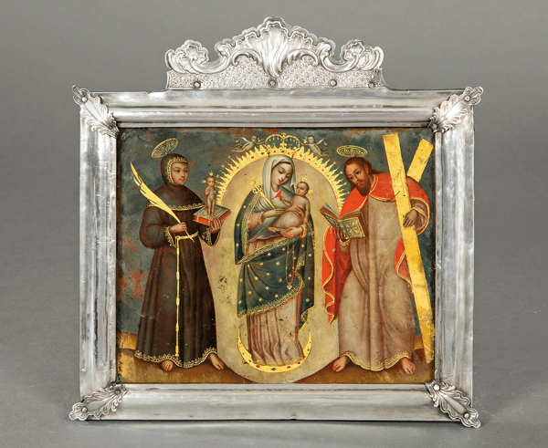 ESCUELA QUITEÑA S. XVIII Nuestra Señora del Rosario de Chiquinquirá. 1743. Subasta pintura