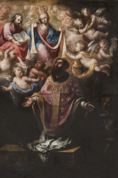 ANDRÉS PÉREZ (Sevilla 1669 – 1727) “San Leonardo recibiendo la estola de manos de la Virgen”. H. 1710