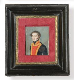 1444   -  Lote 1444: Escuela Francesa S. XIX
"Hombre con Uniforme"
Miniatura pintada al gouache