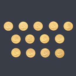 2462   -  Lote 2462: 13 Monedas (arras) Isabel 2ª, 4 escudos 1867 en oro de 22 K.