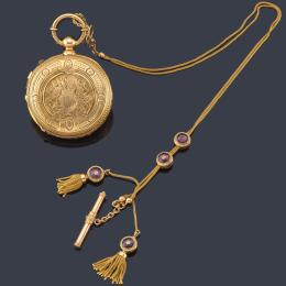 2469   -  Lote 2469: HUMBERT RAMUZ Chaux De Fonds. Reloj saboneta de bolsillo con caja en oro amarillo de 18 K y leontina.