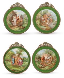 1074   -  Lote 1074: Conjunto de cuatro placas en porcelana "Chateau des Etoiles". Con marcas. Francia, Pps. S. XX.