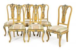 Lote 1203: Conjunto de seis sillas estilo Reina Ana, siguiendo modelos ingleses de principios del S. XVIII. 