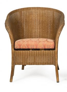 Lote 1030: Butaca en madera de ratán y asiento tapizado. S. XX
