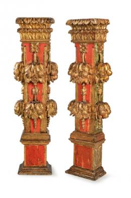 1053   -  Lote 1053: Pilastras talladas del S. XVII con decoración policromada y dorada