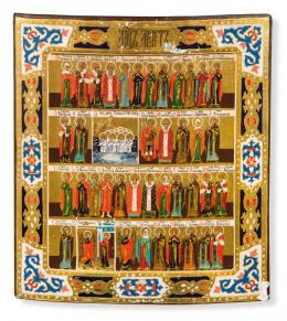 Lote 1100: Icono menológico pintado sobre tabla Rusia S. XIX
