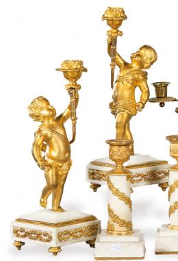 1190   -  Lote 1190: Pareja de candeleros de mármol blanco y bronce dorado, Napoleón III, Francia h. 1860.