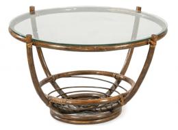 1262   -  Lote 1262: Mesa de centro redonda en bambú teñido, con tapa de cristal.
Años 50
