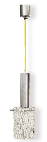 1274   -  Lote 1274: Lámpara de techo con estructura de metal cromado y tulipa cilíndrica de vidrio.
Años 70