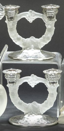 Lote 1522: Pareja de candelabros de cristal prensado de Fostoria Glass Company, EEUU h. 1940.