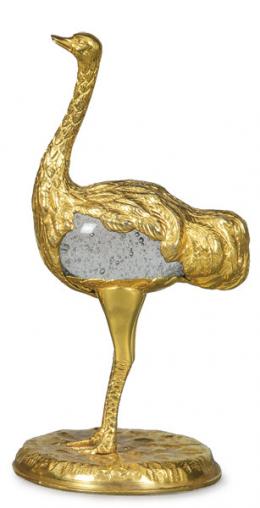 Lote 1528: Figura de avestruz en bronce dorado y vidrio de Gabriella Crespi. Italia, hacia 1970.