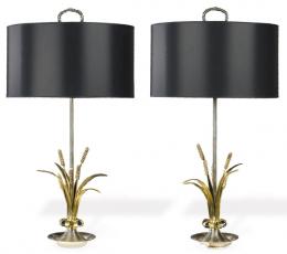 Lote 1529: Pareja de lámparas de mesa de metal dorado y plateado h. 1960-70.