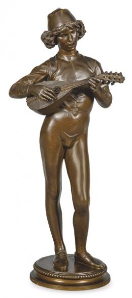 1533   -  Lote 1533: Paul Dubois (Francia 1827-1905) editado por Ferdinand Barbedienne.
"Trovador Florentino" h. 1865
Escultura en bronce patinado, 