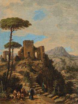 104   -  Lote 104: JOAQUÍN DOMÍNGUEZ BECQUER - Paisaje con ruinas de un castillo