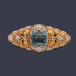 2038   -  Lote 2038: Broche Modernista Catalán con espinela azul sintética, diamantes talla rosa en montura de oro amarillo de 18K. Años '30.