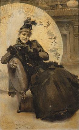 Lote 116: CECILIO PLA Y GALLARDO - Retrato de dama en el estudio del pintor
