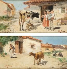 131   -  Lote 131: VICENTE MOTA Y MORALES - Ordeñando la vaca
Escena con cabra
