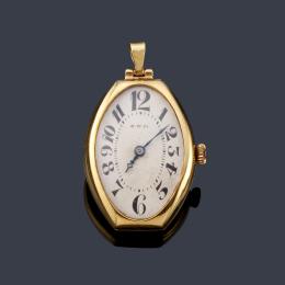 Lote 2556
N.W.Co, reloj Art Deco de colgar con caja en oro amarillo de 18 K.