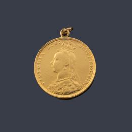 Lote 2690: Moneda colgada de la reina Victoria, libra en oro de 22 K.