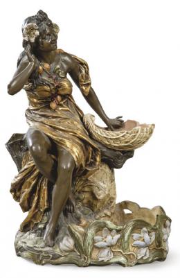 1074   -  Lote 1074: Escultura jardinera en terracota policromada de mujer orientalista. Francia, pps. S. XX.