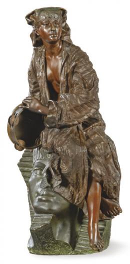 Lote 1076
Figura de bronce patinado orientalista representando a Aída sobre un busto egipcio, por Gastón Leroux (1854-1942). Francia, hacia 1875.