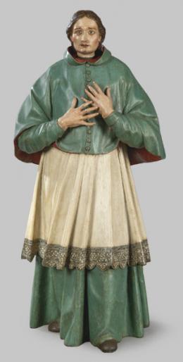 Lote 1111
José de Mora (Granada 1642-1724)
San Carlos Borromeo
Escultura de madera tallada y policromada.