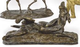 1216   -  Lote 1216: Siguiendo a Pierre Jules Mene (Francia 1810-1879)
"Perro Boca Arriba" S. XIX
Escultura de bronce
