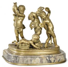 Lote 1237: "Bacanal de Amorcillos con una Cabra" en bronce dorado, Francia pp. S. XX.