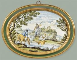Lote 1246: Placa ovalada en cerámica pintada y esmaltada de Castelli. Italia, S. XIX.