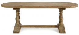 Lote 1281: Mesa de refectorio en madera de roble con restos de policromía, tapa ovalada, sobre pedestales formados por pareja de patas torneadas con forma abalaustrada unidas por chambrana. Italia, S. XVIII