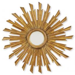 Lote 1302: Espejo sol con rayos concéntricos en madera tallada y dorada. Años 50.