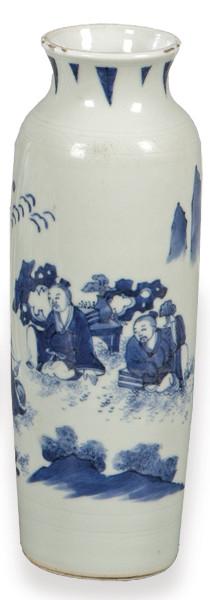 Lote 1400: Jarrón alto en porcelana china azul y blanco, Dinastía Qing S. XIX.