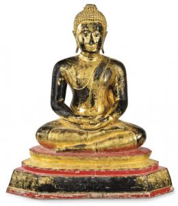 Lote 1424
Gran Buda sentado de metal dorado S. XVIII