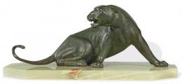 Lote 1472
"Pantera" de bronce cromado sobre base de onix estilo Art Deco h. 1950
