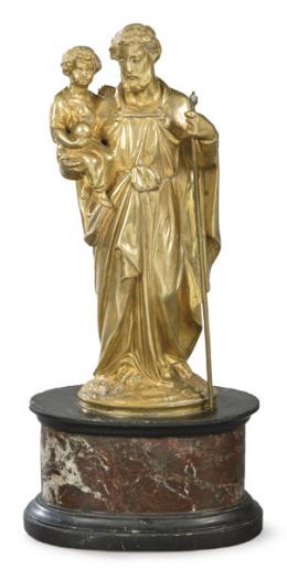 Lote 1493: "San José con el Niño" en bronce dorado, Italia pp. S. XIX.