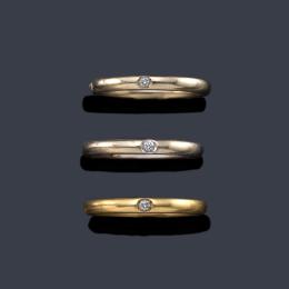 Lote 2432: POMELLATO
Tres anillos en oro rosa, amarillo y blanco de 18K con un brillantito en cada anillo engastado a la rusa.