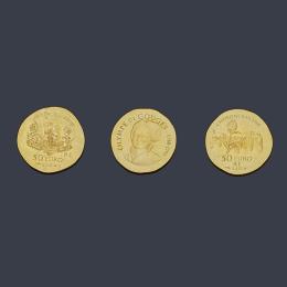 Lote 2571: 3 Monedas mujeres de Francia en oro de 24 k con estuche y certificado.