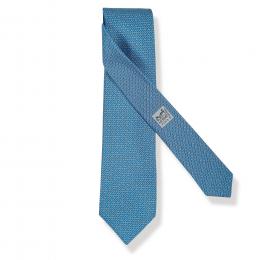 Lote 2589: Corbata Hermès de monograma de malla azul con estuche