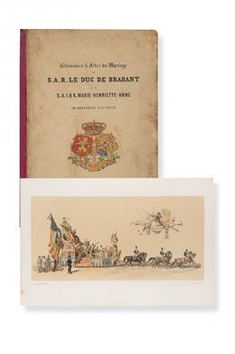 Lote 20: Grand album historique du cortège organisé à l'occasion du mariage de S.A.R. le duc de Brabant avec S.A.I. l'archiduchesse Marie-Henriette d'Autriche