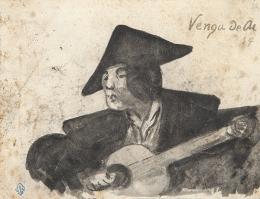Lote 28: SEGUIDOR DE FRANCISCO DE GOYA S. XVIII - Hombre tocando la guitarra