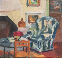 Lote 494: MENCHU GAL - Interior con sofá azul