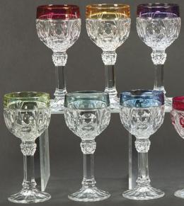 Lote 1003: Seis copas de cristal de Bohmeia esmaltadas y talladas