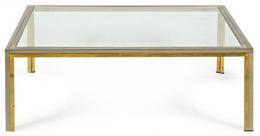 Lote 1026: Mesa de centro cuadrada estilo Willy Rizzo en metal cromado y dorado con tapa de cristal. Años 70