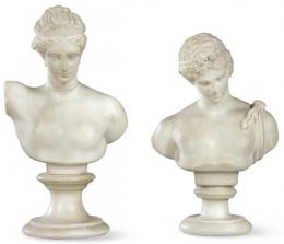 Lote 1043: "Hebe" y "Narciso" pareja de bustos tallados en mármol del Grand Tour, Italia S. XIX.