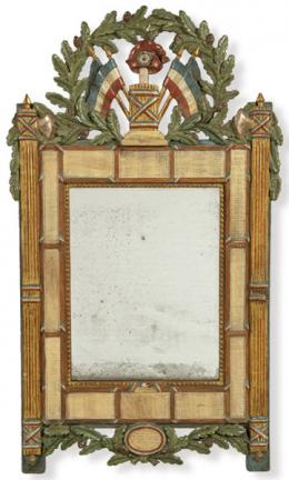 Lote 1060: Marco de espejo Luis XVI en madera tallada, calada, pintada y parcialmente dorada. S. XX