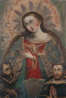 Lote 57: ESCUELA CUZQUEÑA S. XVIII - Virgen María con dos santos dominicos