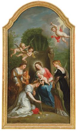 Lote 65: BALTHASAR BESCHEY - Virgen con el Niño rodeado de Santas Mártires y ángeles