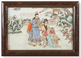 Lote 1409
Placa de porcelana china con esmaltes polícromos, Dinastía Qing S. XIX.