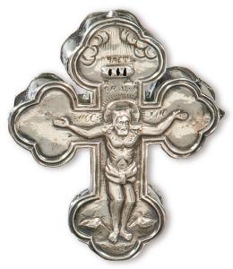 Lote 1473: Pequeña cruz con alma de madera y plata rusa punzonada, AS, Moscú 174?.